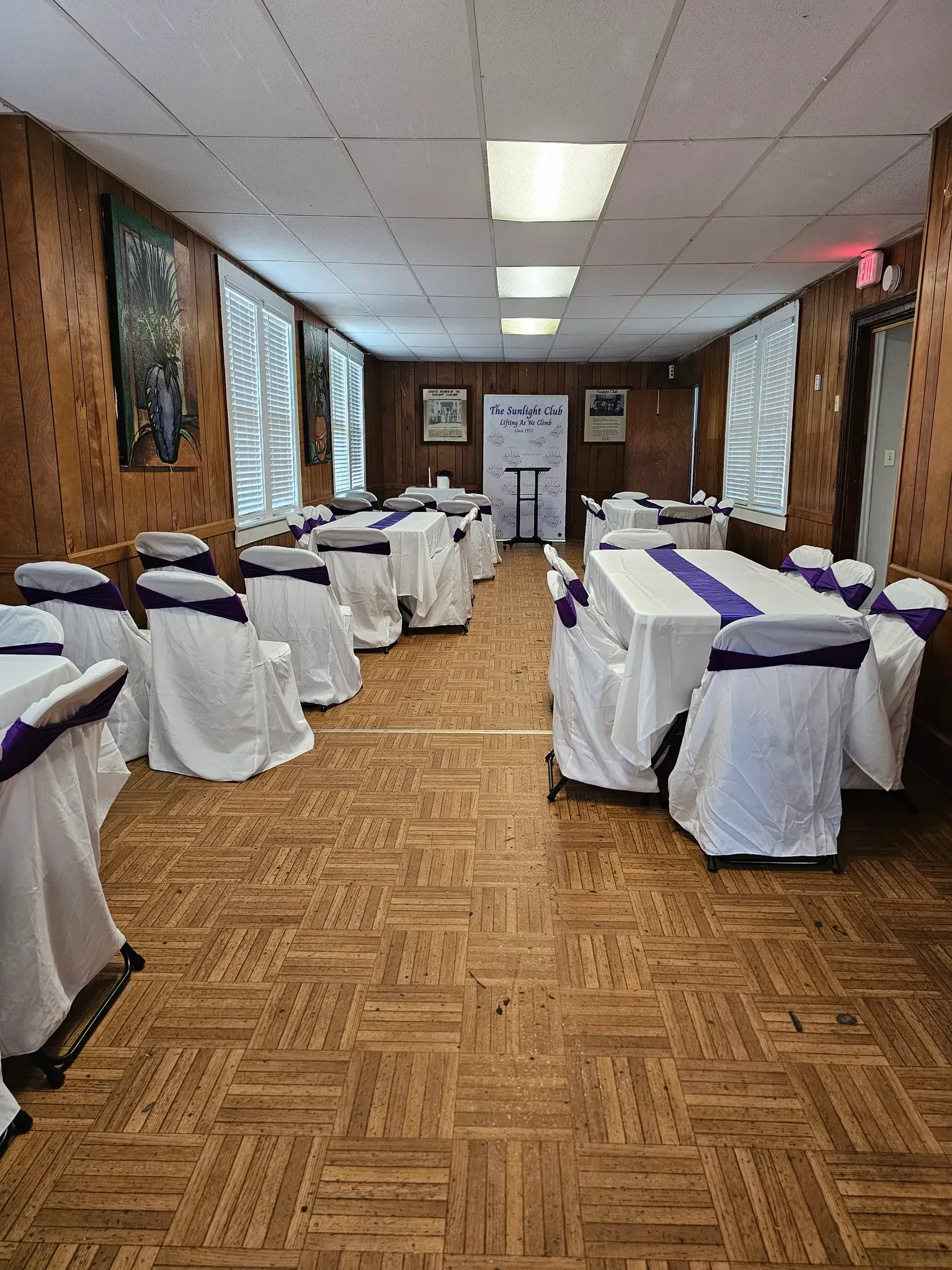 Event room set for a Sunlight Club gathering